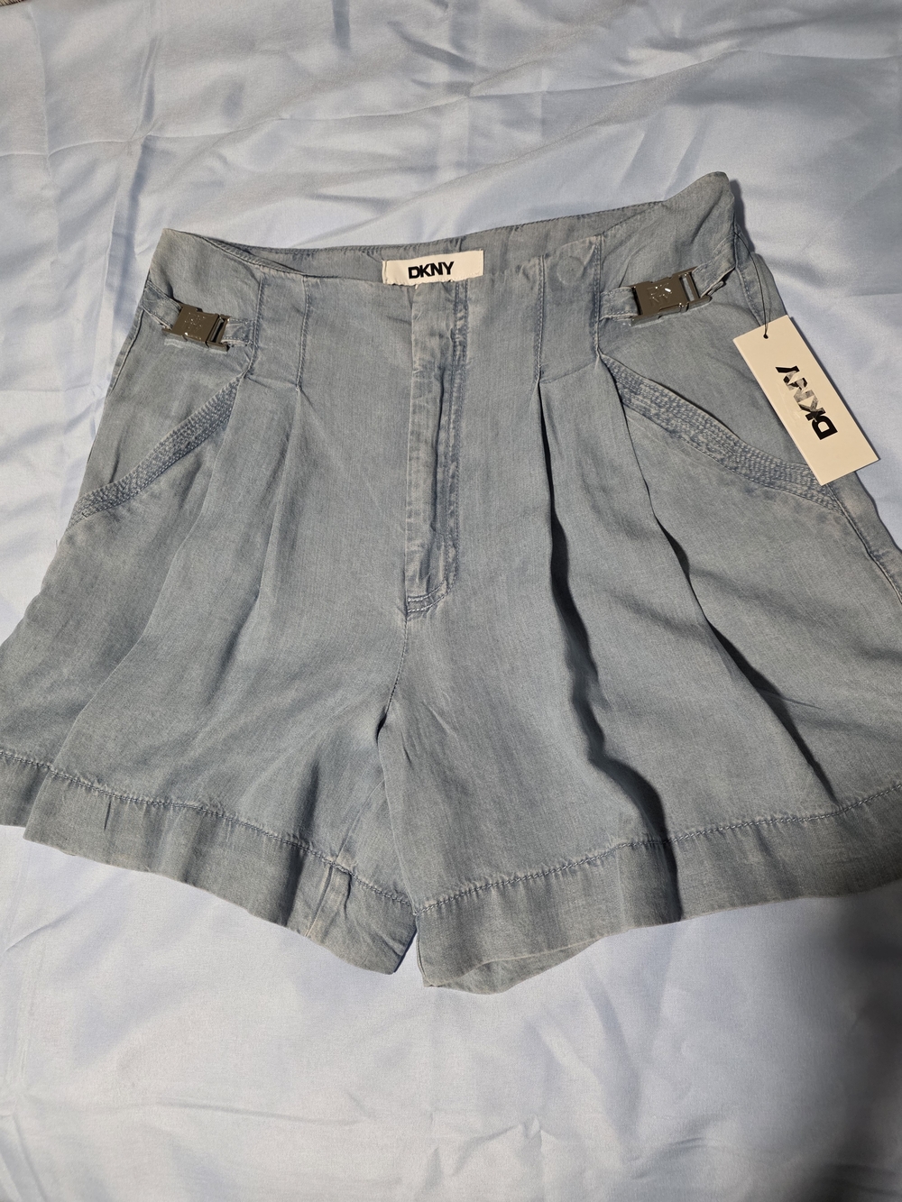 DKNY Light Blue High-Waist Pleated Women’s Shorts